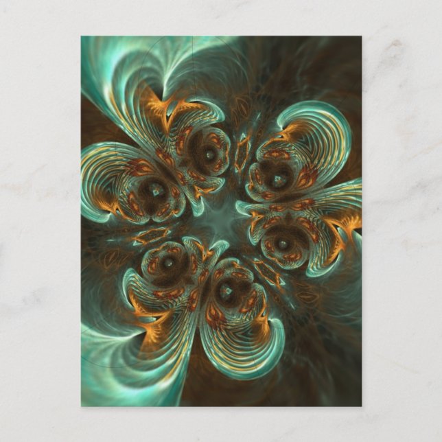 Postal Aqua Green & Gold & Spiral Fractal Art (Anverso)