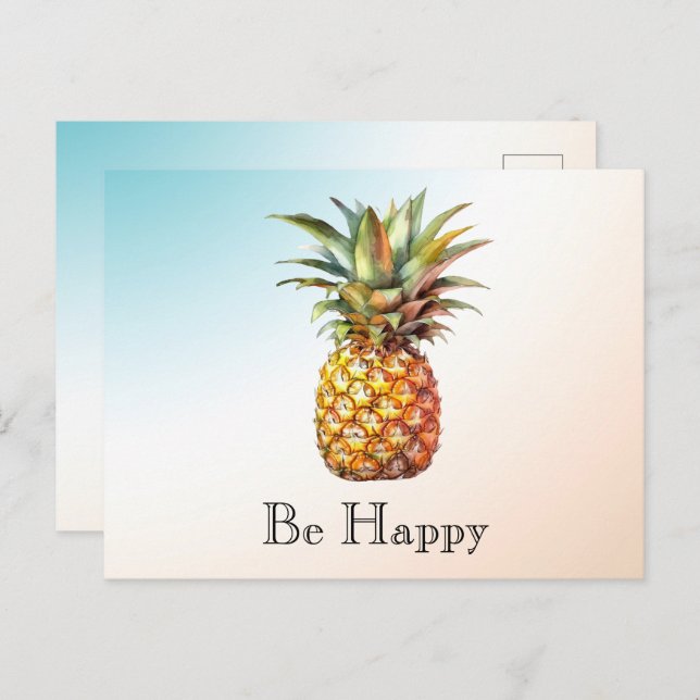Postal Aqua Ombre Cream Happy Tropical Pineapple (Anverso / Reverso)