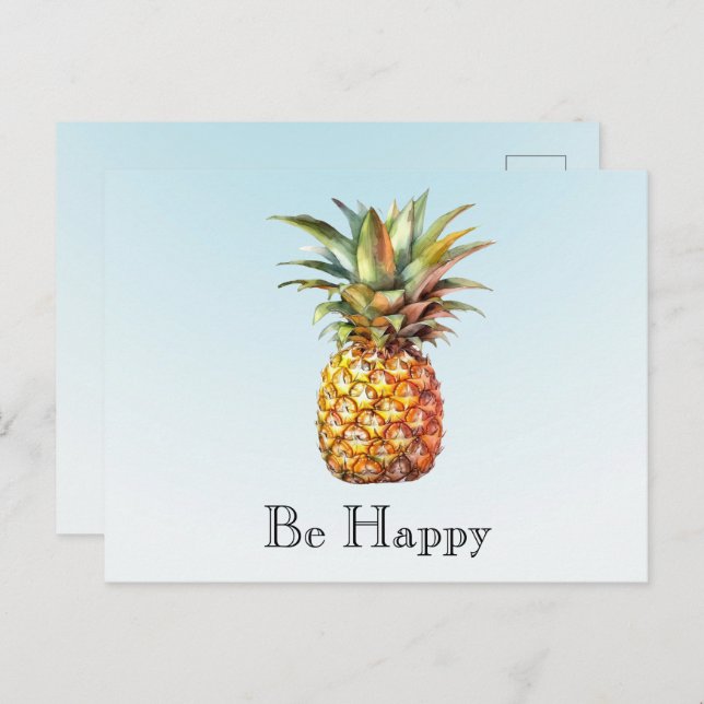 Postal Aqua Ombre Happy Tropical Pineapple (Anverso / Reverso)