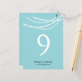 Postal Aqua Stylish Sparkling Lights Boda Número de tabla