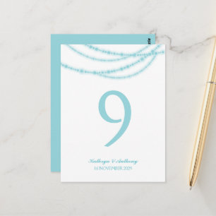 Postal Aqua Stylish Sparkling Lights Boda Número de tabla