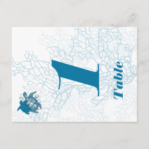 Postal Aqua Turtle Love Boda número de tabla