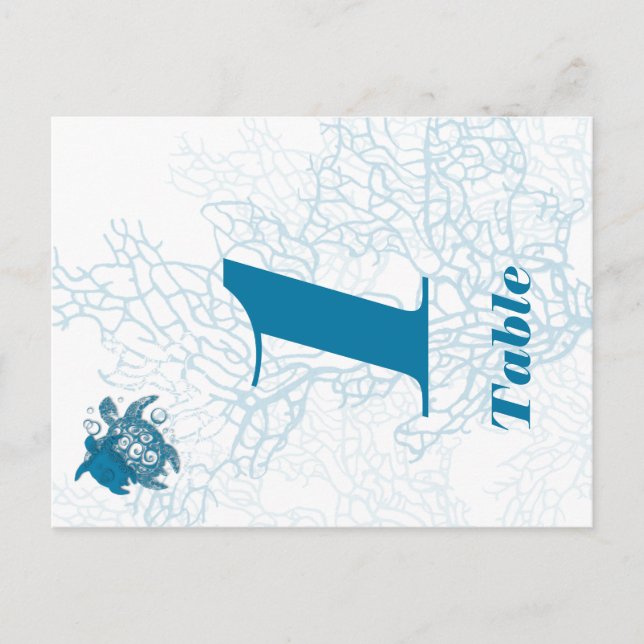 Postal Aqua Turtle Love Boda número de tabla (Anverso)