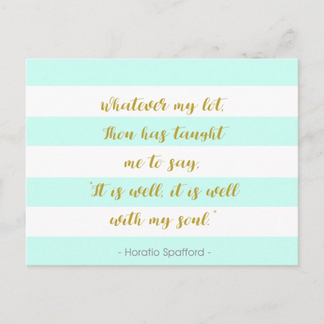 Postal Aqua y White Striped "Está bien con mi alma" (Anverso)