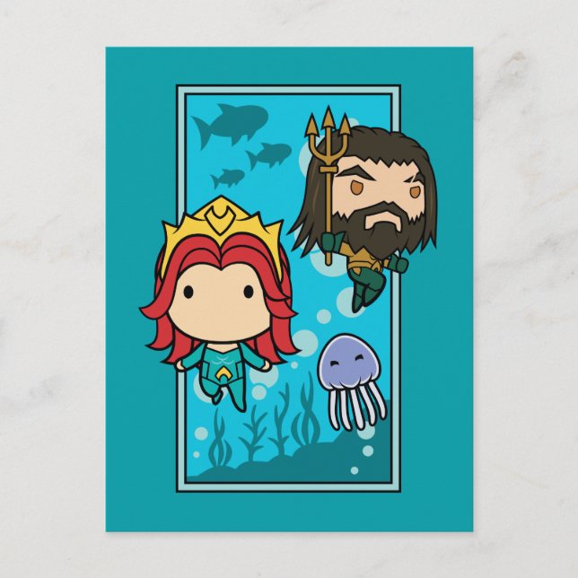 Postal Aquaman | Chibi Mera & Aquaman Undersea Graphic (Anverso)