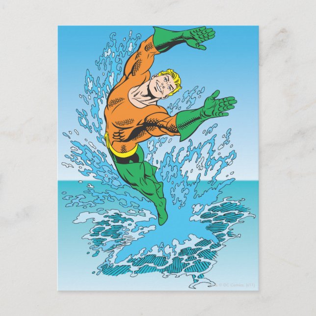 Postal Aquaman salta fuera del mar (Anverso)