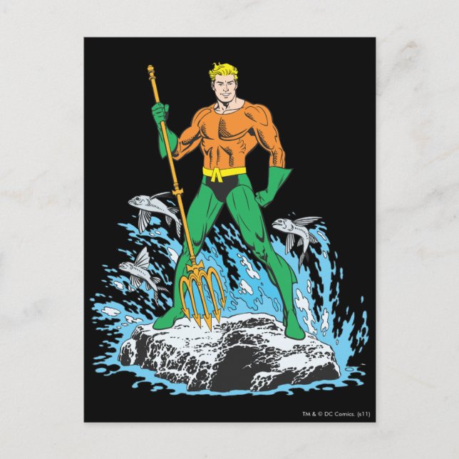 Postal Aquaman se pone de pie con horquilla (Anverso)