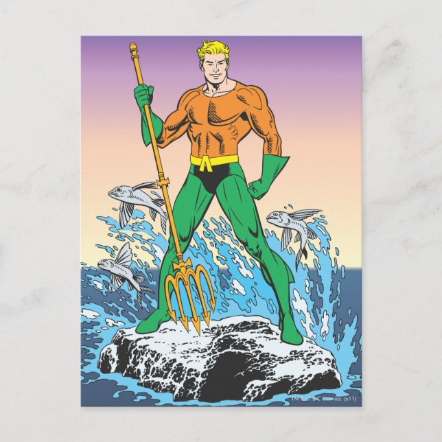 Postal Aquaman Se Pone De Pie Con Spear (Anverso)