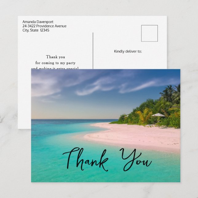 Postal Aquamarine Ocean Tropical Beach Scenic Thank You (Anverso / Reverso)