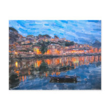 Aquarell. Abend en Vila Nova de Gaia am Douro.