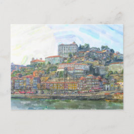 Postal Aquarell. Blick über den Douro nach Porto Portugal