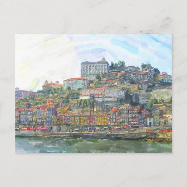 Postal Aquarell. Blick über den Douro nach Porto Portugal (Anverso)