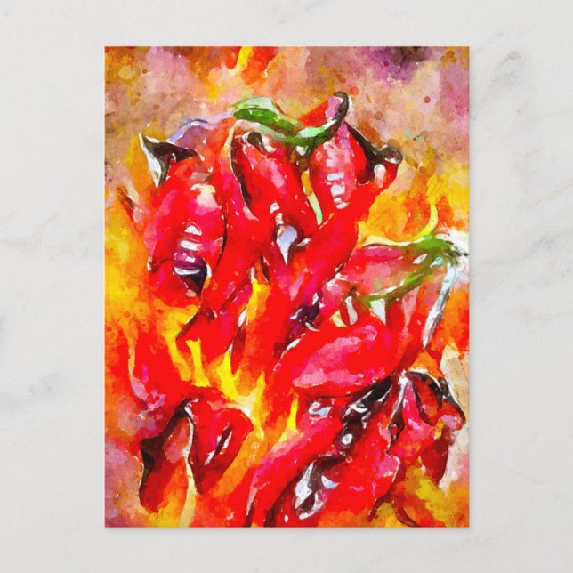Postal Aquarell feurig brennde Chilischoten. Chili. (Anverso)