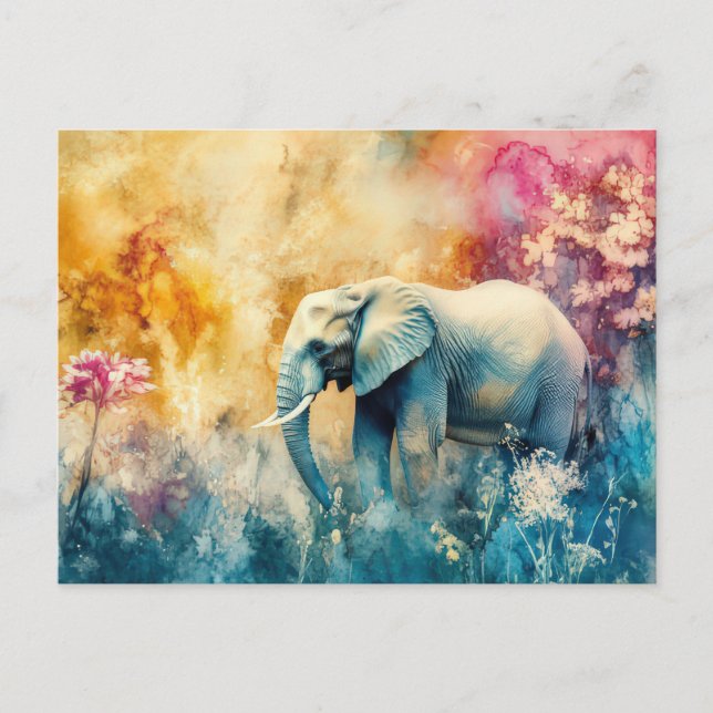 Postal Aquarell Illustration eines Elefanten im Dschungel (Anverso)