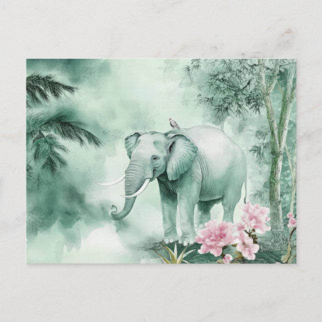 Postal Aquarell Illustration eines Elefanten im Dschungel (Anverso)