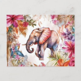 Postal Aquarell Illustration eines Elefanten im Dschungel