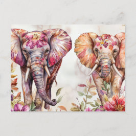 Postal Aquarell Illustration eines Elefanten mit Blumen