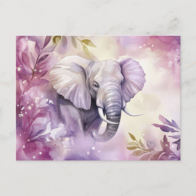 Postal Aquarell Illustration eines Elefanten mit Blumen (Anverso)