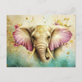 Postal Aquarell Illustration eines Elefanten mit Blumen