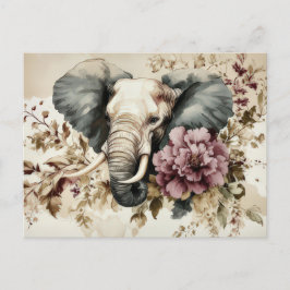 Postal Aquarell Illustration eines Elefanten mit Blumen