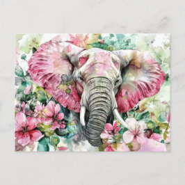 Postal Aquarell Illustration eines Elefanten mit Blumen
