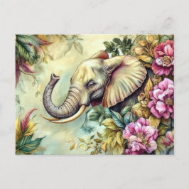Postal Aquarell Illustration eines Elefanten mit Blumen
