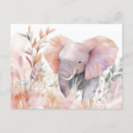 Postal Aquarell Illustration eines Elefanten mit Blumen