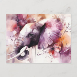 Postal Aquarell Illustration eines Elefanten mit Blumen
