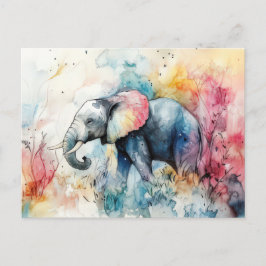 Postal Aquarell Illustration eines Elefanten mit Blumen