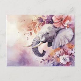 Postal Aquarell Illustration eines Elefanten mit Blumen