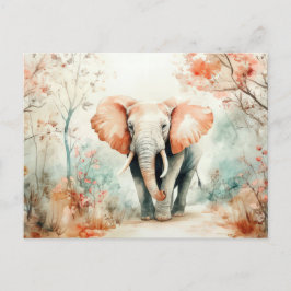 Postal Aquarell Illustration eines Elefanten mit Blumen
