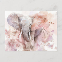 Postal Aquarell Illustration eines Elefanten mit Blumen