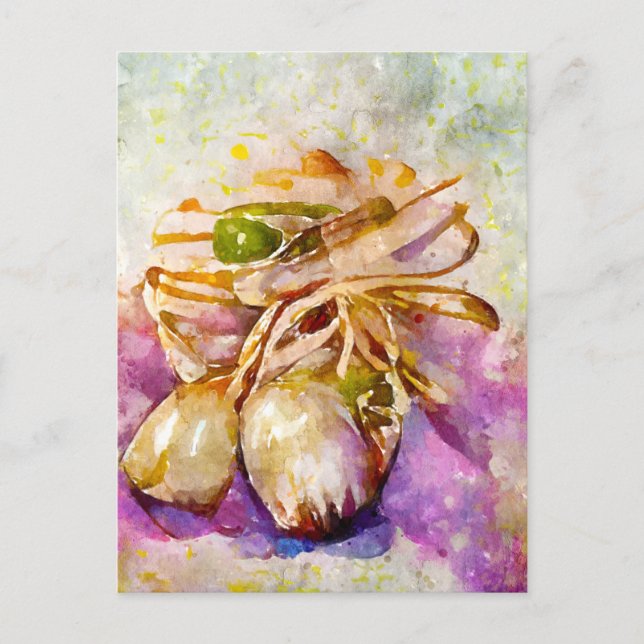 Postal Aquarell. Knoblauch gemalt. Knoblauchzehe. (Anverso)
