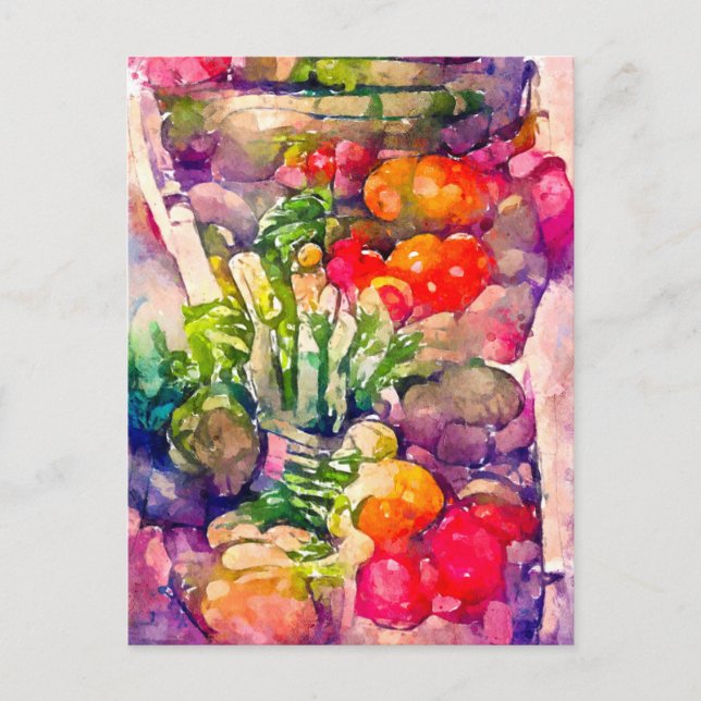 Postal Aquarell mit Gemüsesorten. Gemalt. (Anverso)