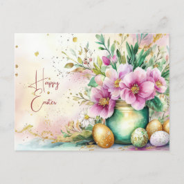 Postal Aquarell Oster Postkarte mit Ostereiern und Blumen