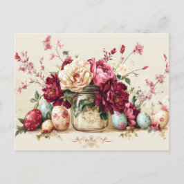 Postal Aquarell Oster Postkarte mit Ostereiern und Blumen