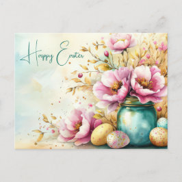 Postal Aquarell Oster Postkarte mit Ostereiern und Blumen