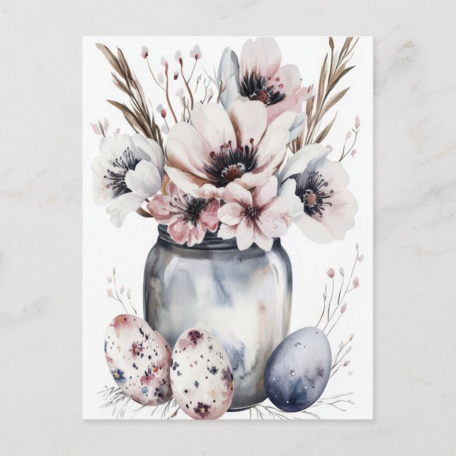 Postal Aquarell Oster Postkarte mit Ostereiern und Blumen (Anverso)