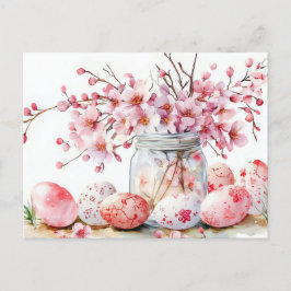 Postal Aquarell Oster Postkarte mit Ostereiern und Blumen