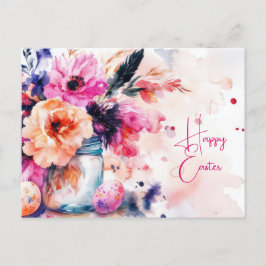 Postal Aquarell Oster Postkarte mit Ostereiern und Blumen