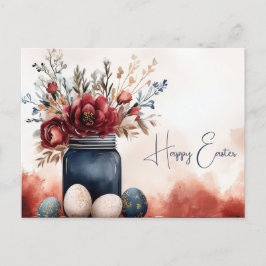 Postal Aquarell Oster Postkarte mit Ostereiern und Blumen