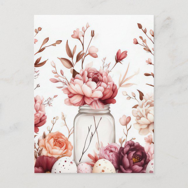 Postal Aquarell Oster Postkarte mit Ostereiern und Blumen (Anverso)