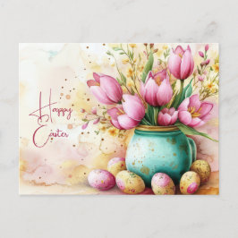 Postal Aquarell Oster Postkarte mit Ostereiern und Blumen
