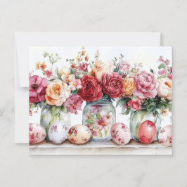 Postal Aquarell Oster Postkarte mit Ostereiern und Blumen