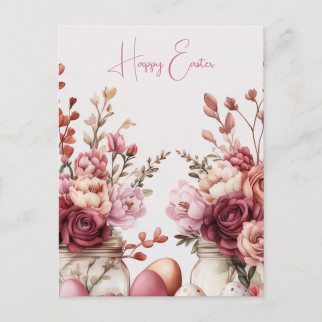 Postal Aquarell Oster Postkarte mit Ostereiern und Blumen (Anverso)