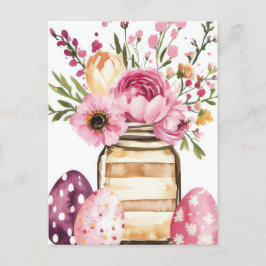 Postal Aquarell Oster Postkarte mit Ostereiern und Blumen