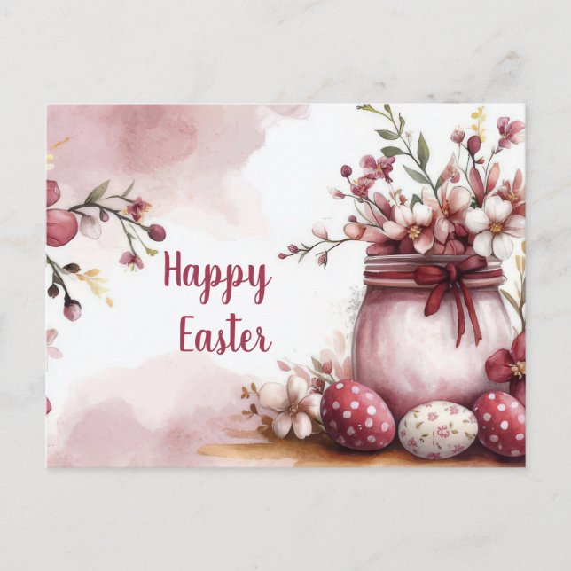 Postal Aquarell Oster Postkarte mit Ostereiern und Blumen (Anverso)