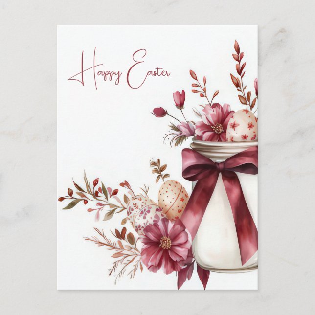 Postal Aquarell Oster Postkarte mit Ostereiern und Blumen (Anverso)