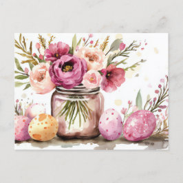 Postal Aquarell Oster Postkarte mit Ostereiern und Blumen