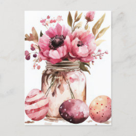 Postal Aquarell Oster Postkarte mit Ostereiern und Blumen